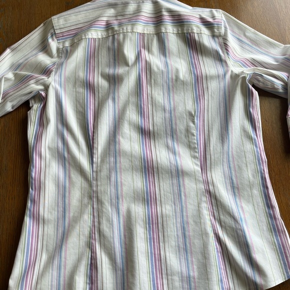 Eddie Bauer Pink and Blue Striped Button Down Blouse 3/4 Sleeves Size Large - Picture 11 of 14